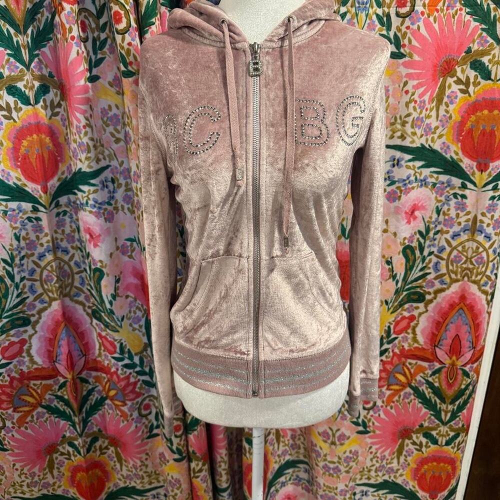 BCBG Y2K Velvet Zip Up Jacket Rhinestone Dragon